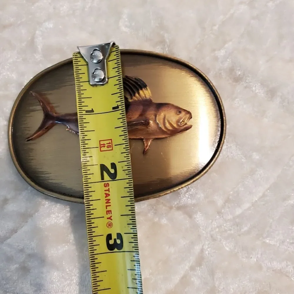 ‎RAIN TREE Men's Brass Fish Buckle Belt